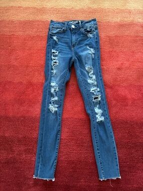 Refuge Miami Ripped Skinny Jeans in Medium Blue